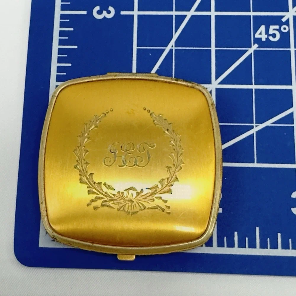Vintage Gold Tone Powder Double Compact Mirror Mid Century Vanity